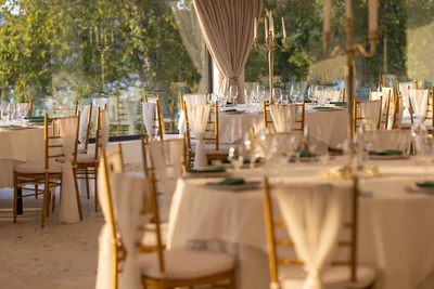 Wedding tables by the windows at Easy Restaurant