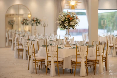 Round guest tables at Easy Restaurant